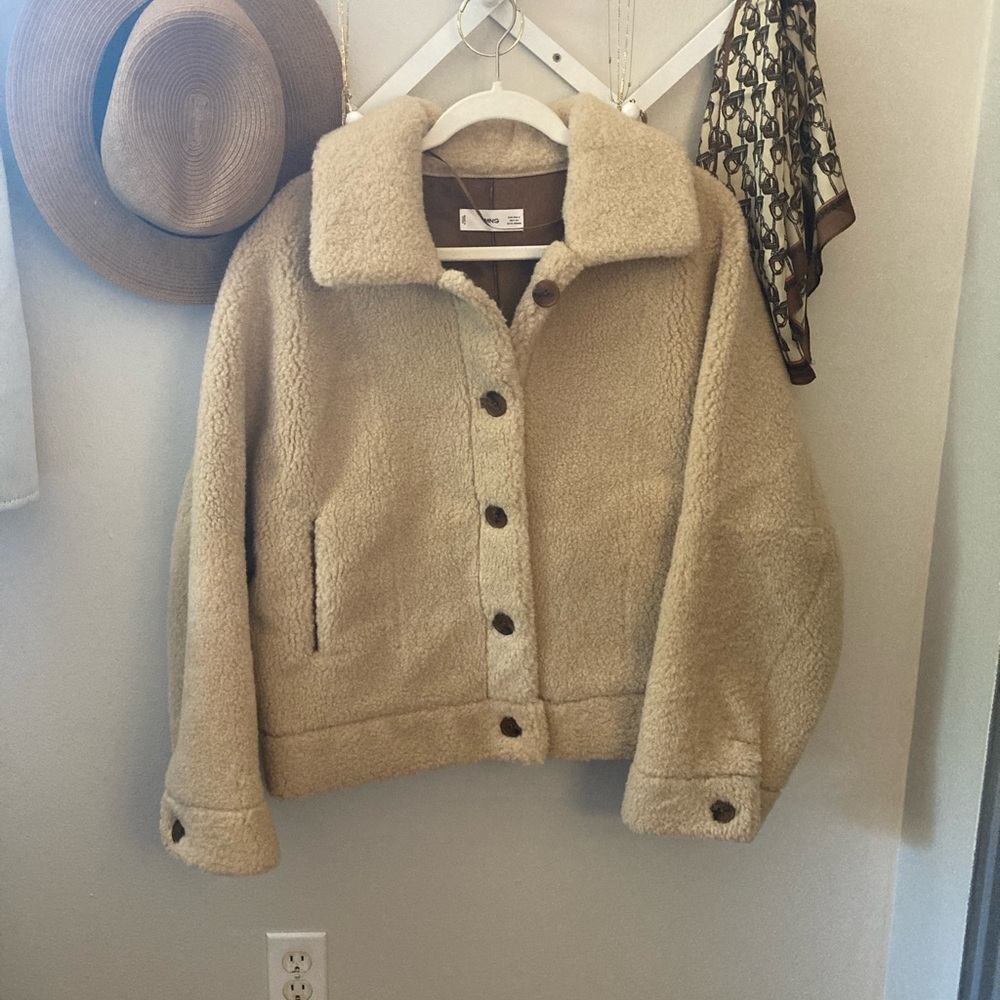 Mango Peru teddy oversized cropped shearling jacket